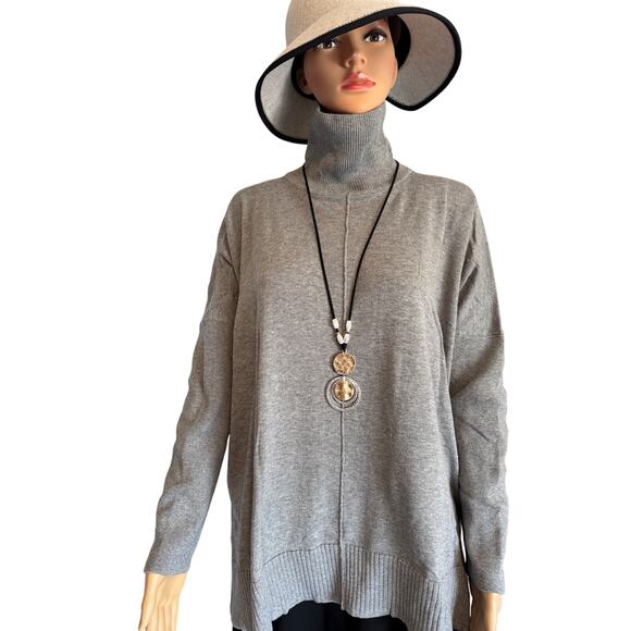 Lilla P Relaxed Silk/Cotton Gray Turtleneck Sweater Ladies Size M/L - Picture 1 of 6